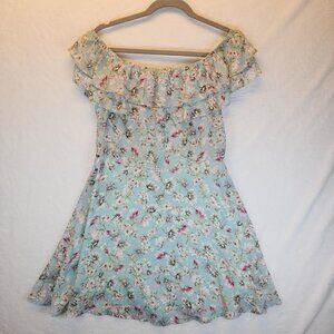 Forever 21 Dress Womens Size Large Floral Off The Shoulder Powder Blue A Line